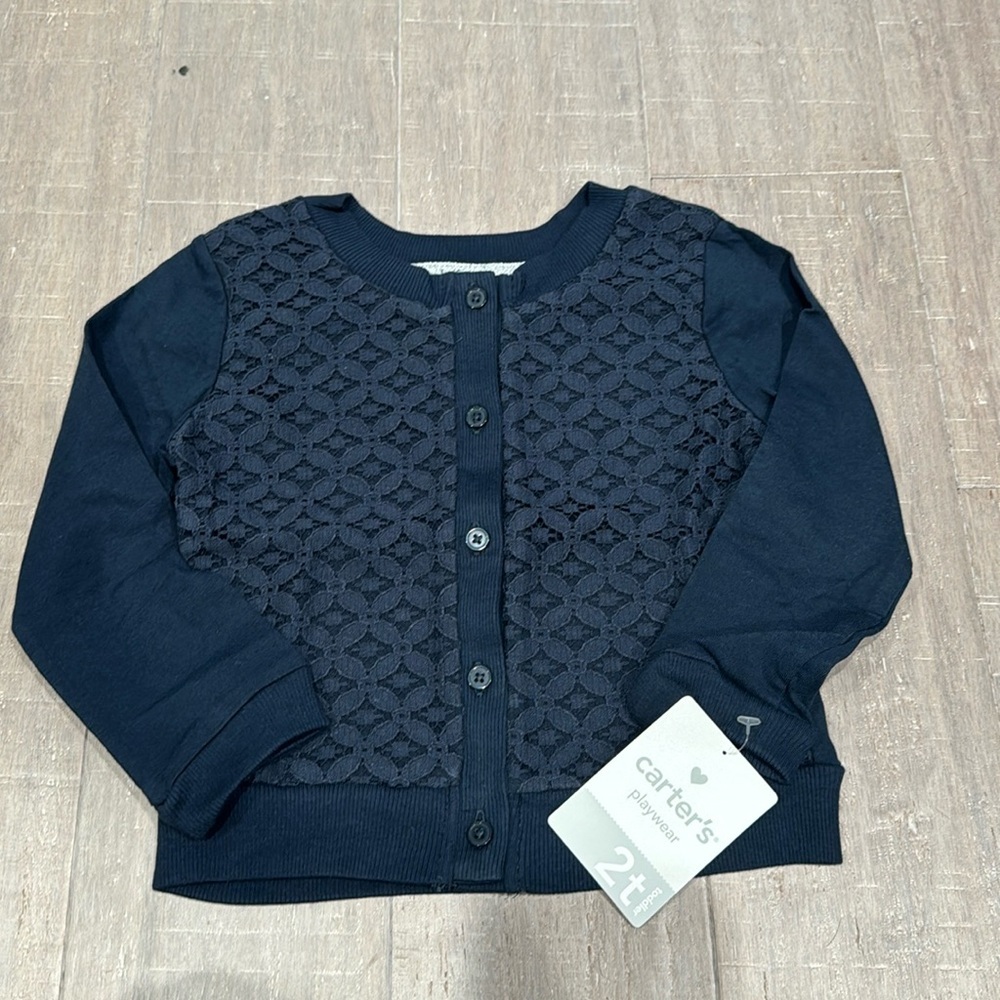 New with Tags Carter's Kids Little Girls Navy Blue Cardigan 2T Toddler
